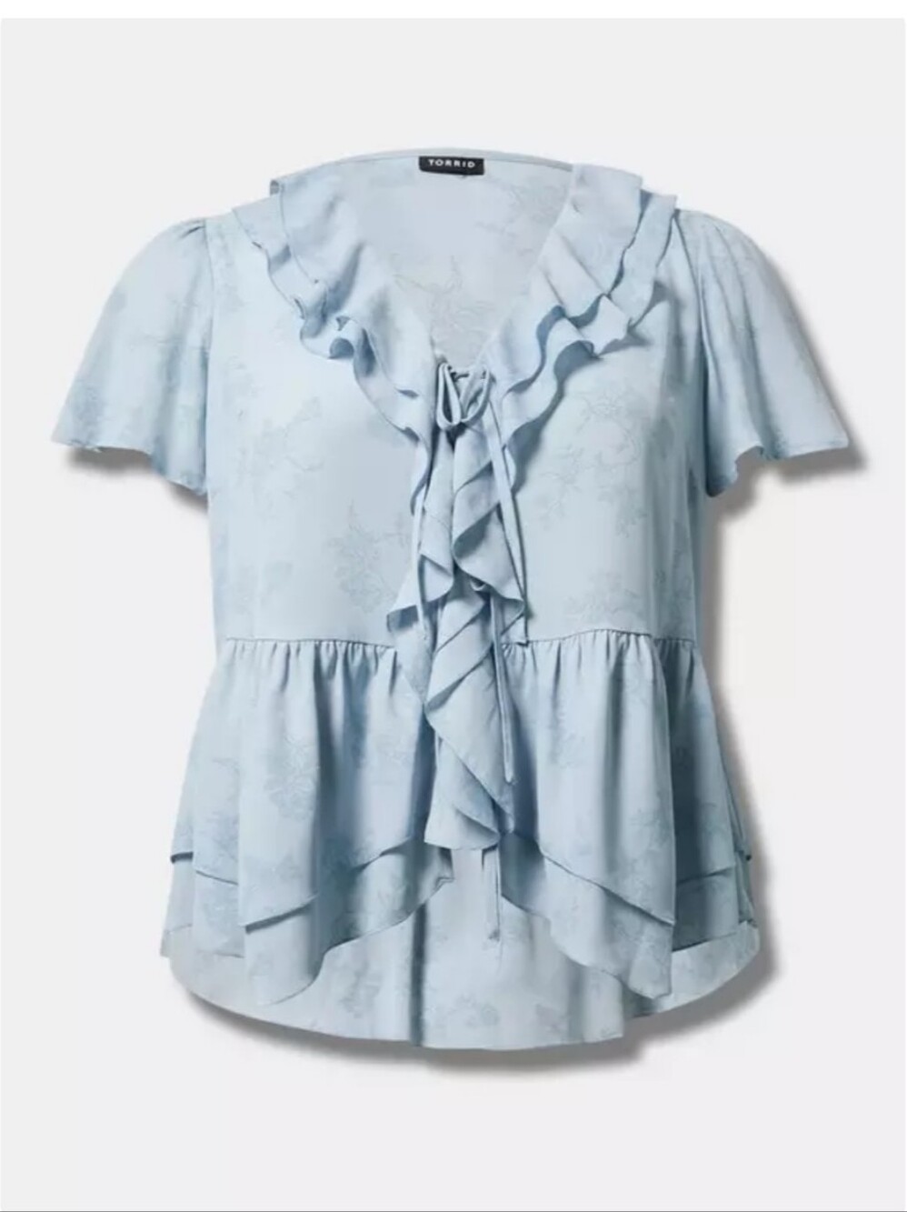 Torrid Powder Blue Ruffle Tie-Front Peplum Blouse